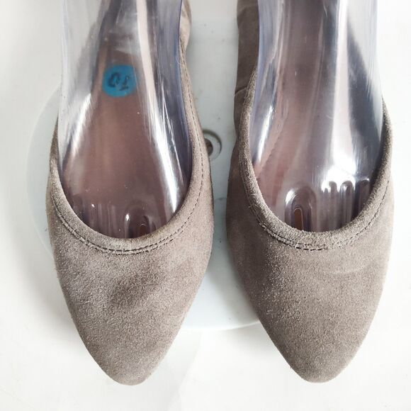 Frye Ballet Flats Size 10 Taupe Leather Suede Trendy Regina Pointed Toe Coquette - Picture 7 of 13
